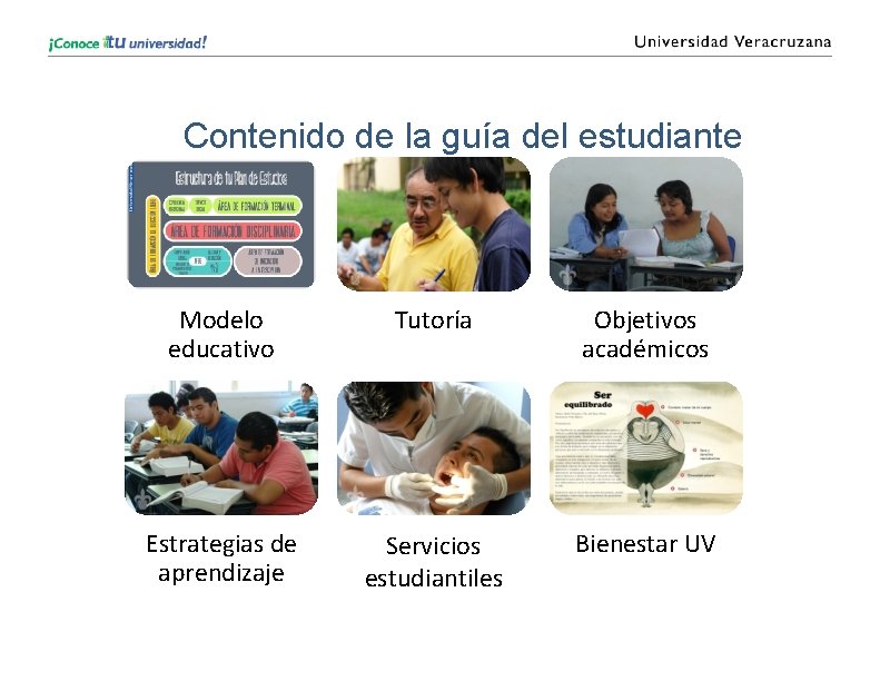 Contenido de la guía del estudiante Modelo educativo Tutoría Objetivos académicos Estrategias de aprendizaje