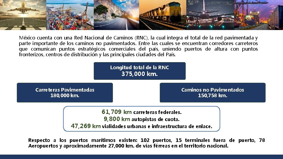 México cuenta con una Red Nacional de Caminos (RNC), la cual integra el total