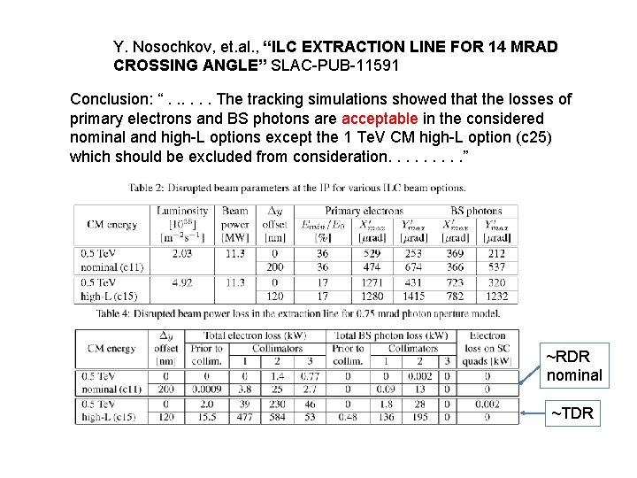 Y. Nosochkov, et. al. , “ILC EXTRACTION LINE FOR 14 MRAD CROSSING ANGLE” SLAC-PUB-11591