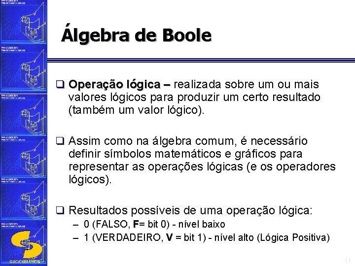 Álgebra de Boole q Operação lógica – realizada sobre um ou mais valores lógicos