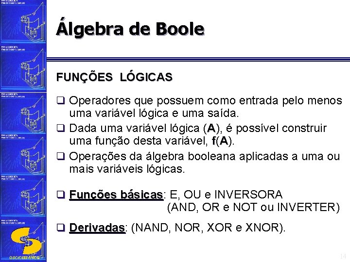 Álgebra de Boole FUNÇÕES LÓGICAS q Operadores que possuem como entrada pelo menos uma