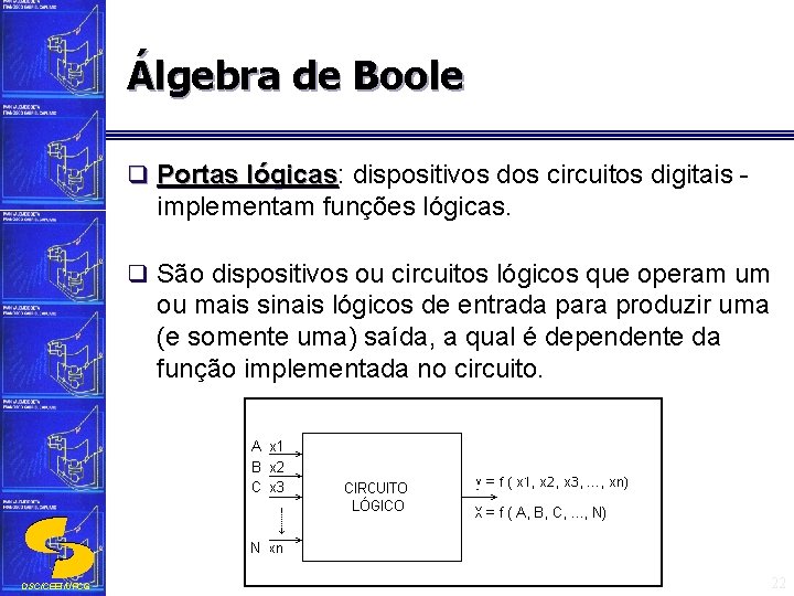 Álgebra de Boole q Portas lógicas: dispositivos dos circuitos digitais - lógicas implementam funções