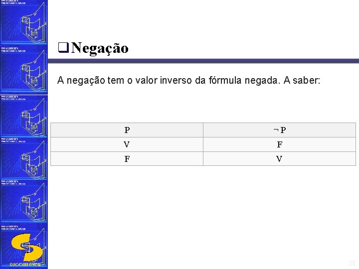 q Negação A negação tem o valor inverso da fórmula negada. A saber: DSC/CEEI/UFCG