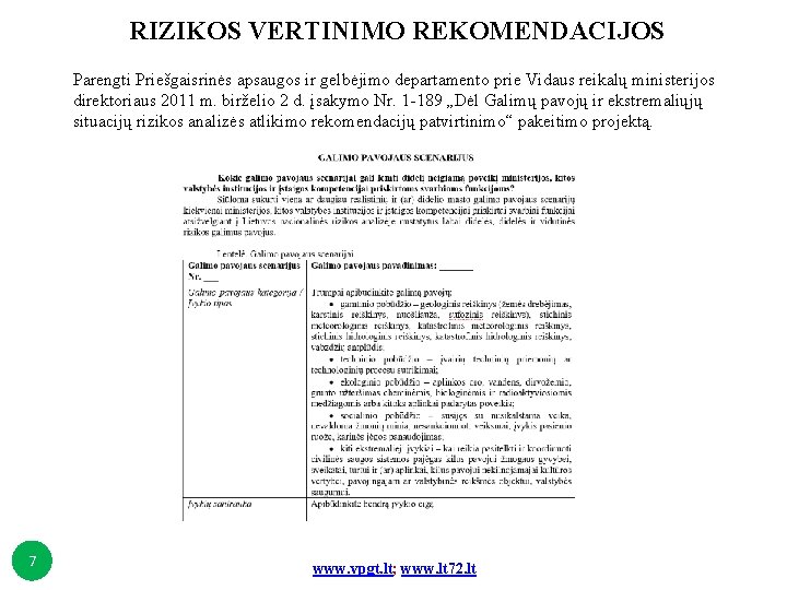 RIZIKOS VERTINIMO REKOMENDACIJOS Parengti Priešgaisrinės apsaugos ir gelbėjimo departamento prie Vidaus reikalų ministerijos direktoriaus