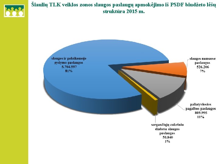 Šiaulių TLK veiklos zonos slaugos paslaugų apmokėjimo iš PSDF biudžeto lėšų struktūra 2015 m.