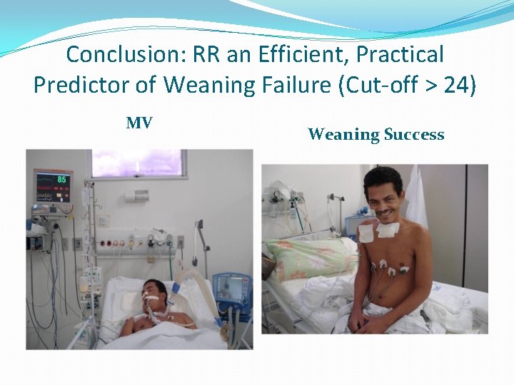 Conclusion: RR an Efficient, Practical Predictor of Weaning Failure (Cut-off > 24) MV Weaning