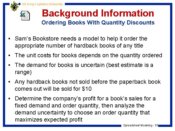 US Army Logistics University Background Information Ordering Books With Quantity Discounts • Sam’s Bookstore
