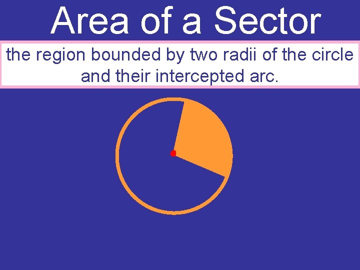 Area of a Sector the region bounded by two radii of the circle and