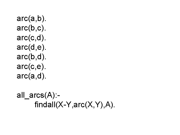arc(a, b). arc(b, c). arc(c, d). arc(d, e). arc(b, d). arc(c, e). arc(a, d). arc(a, b). arc(b, c). arc(c, d). arc(d, e). arc(b, d). arc(c, e). arc(a, d).