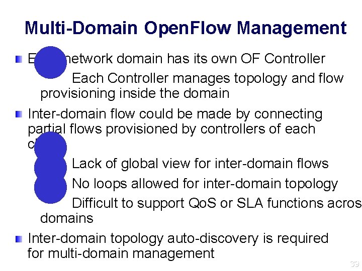 Multi-Domain Open. Flow Management l Each network domain has its own OF Controller Each