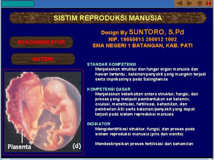 X SISTIM REPRODUKSI MANUSIA SK/KD/INDIKATOR MATERI Design By SUNTORO, S. Pd NIP. 19660615 200012