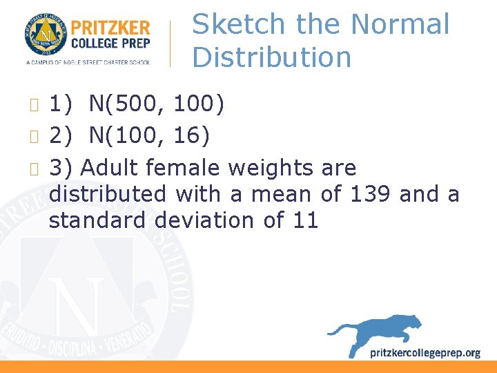 Sketch the Normal Distribution 1) N(500, 100) 2) N(100, 16) 3) Adult female weights