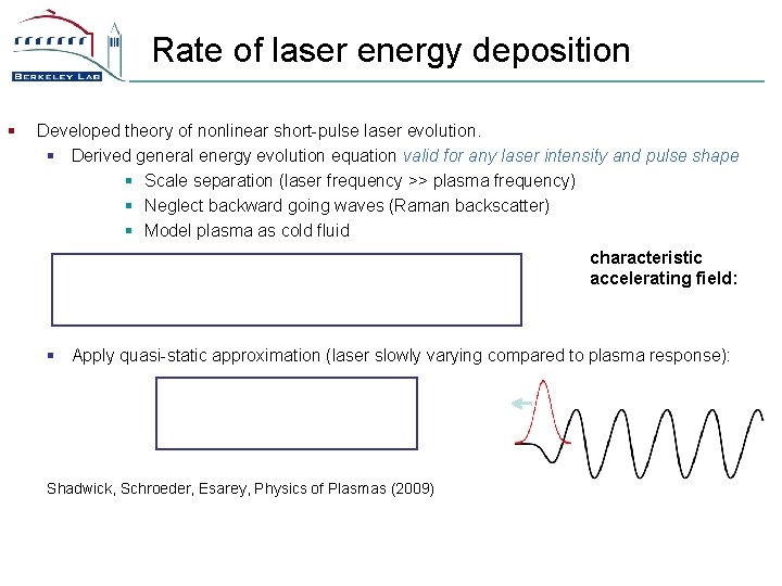 Rate of laser energy deposition § Developed theory of nonlinear short-pulse laser evolution. §