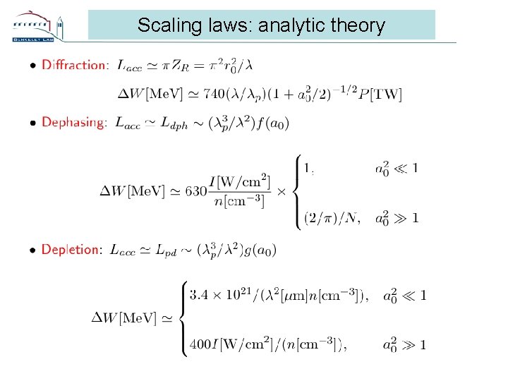 Scaling laws: analytic theory 16 