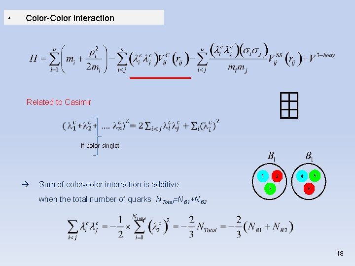  • Color-Color interaction Related to Casimir If color singlet 1 Sum of color-color