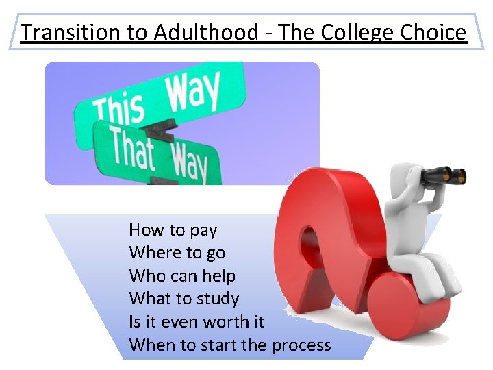 Transition to Adulthood - The College Choice How to pay Where to go Who