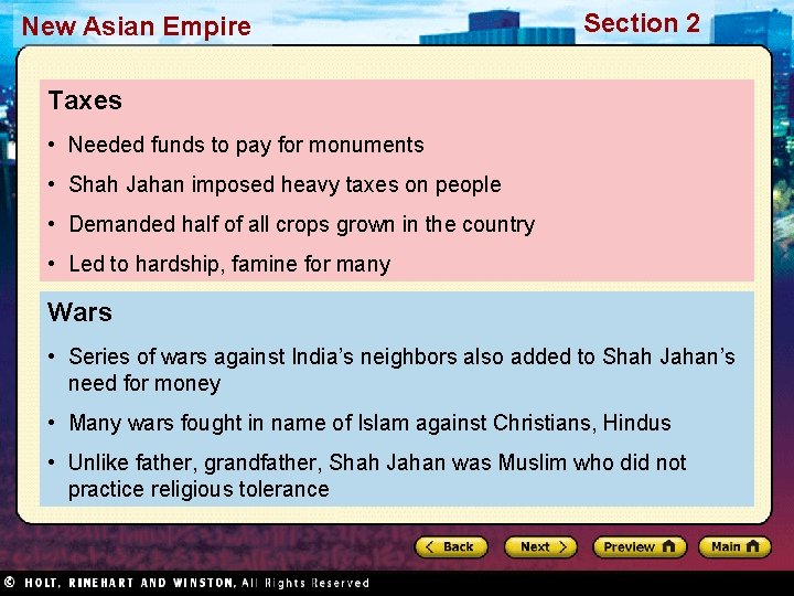 New Asian Empire Section 2 Taxes • Needed funds to pay for monuments •