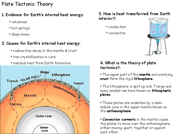 Plate Tectonic Theory 1. Evidence for Earth’s internal heat energy: • volcanoes 3. How