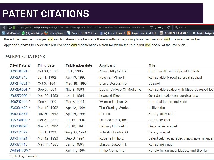 PATENT CITATIONS SENTRA HKI 11 