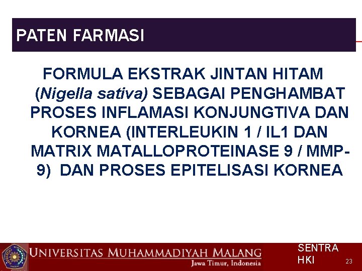 PATEN FARMASI FORMULA EKSTRAK JINTAN HITAM (Nigella sativa) SEBAGAI PENGHAMBAT PROSES INFLAMASI KONJUNGTIVA DAN