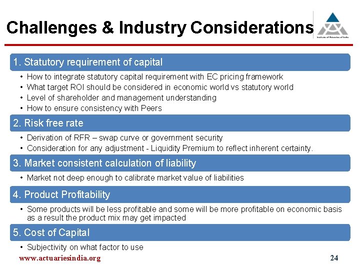 Challenges & Industry Considerations 1. Statutory requirement of capital • • How to integrate