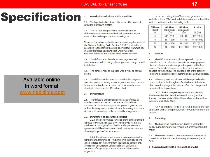HOW SAL 35 - Linear diffuser Specification Available online In word format www. nadklima.