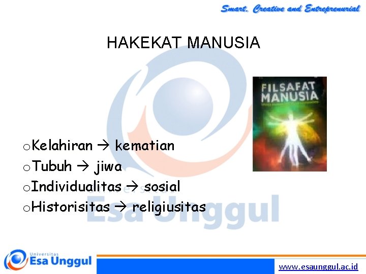 HAKEKAT MANUSIA o. Kelahiran kematian o. Tubuh jiwa o. Individualitas sosial o. Historisitas religiusitas