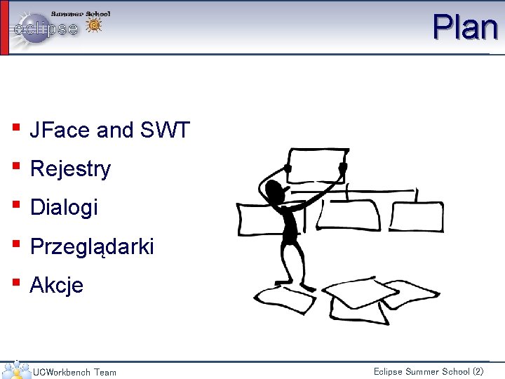 Plan ▪ JFace and SWT ▪ Rejestry ▪ Dialogi ▪ Przeglądarki ▪ Akcje UCWorkbench