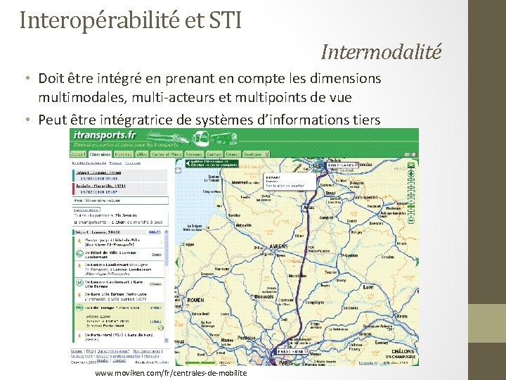 Interopérabilité et STI Intermodalité • Doit être intégré en prenant en compte les dimensions