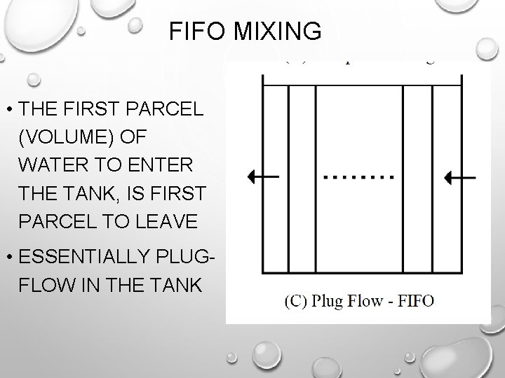 FIFO MIXING • THE FIRST PARCEL (VOLUME) OF WATER TO ENTER THE TANK, IS