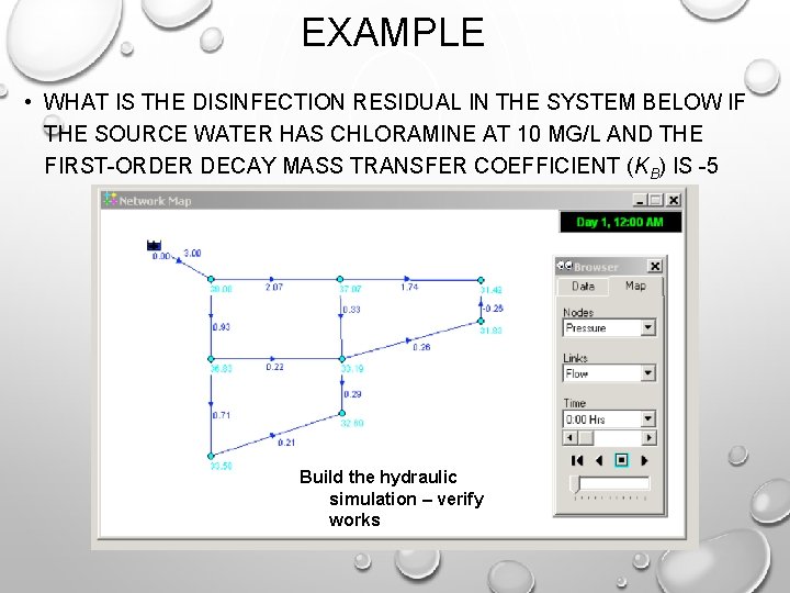 EXAMPLE • WHAT IS THE DISINFECTION RESIDUAL IN THE SYSTEM BELOW IF THE SOURCE