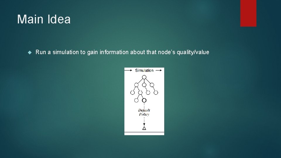 Main Idea Run a simulation to gain information about that node’s quality/value 