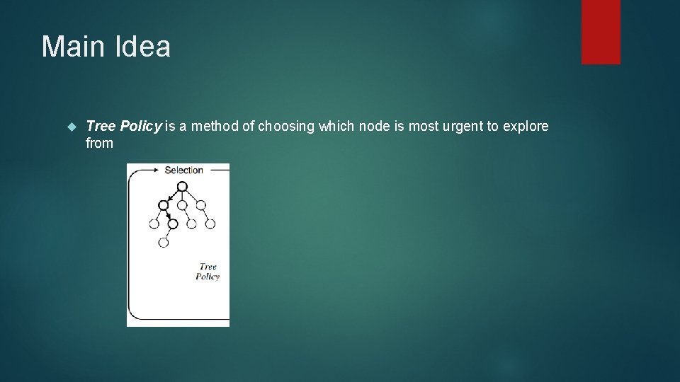 Main Idea Tree Policy is a method of choosing which node is most urgent