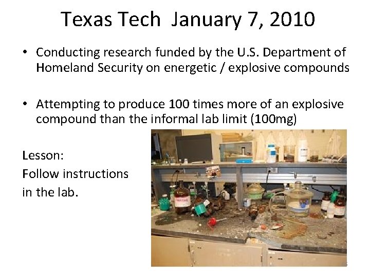 Texas Tech January 7, 2010 • Conducting research funded by the U. S. Department