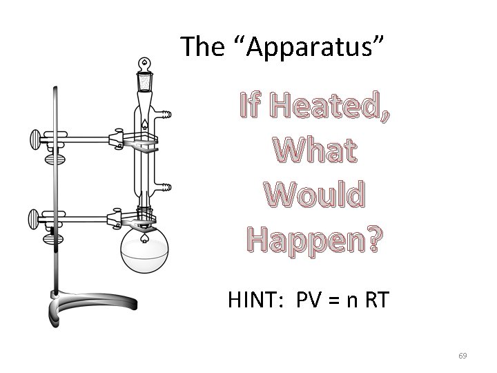  The “Apparatus” If Heated, What Would Happen? HINT: PV = n RT 69