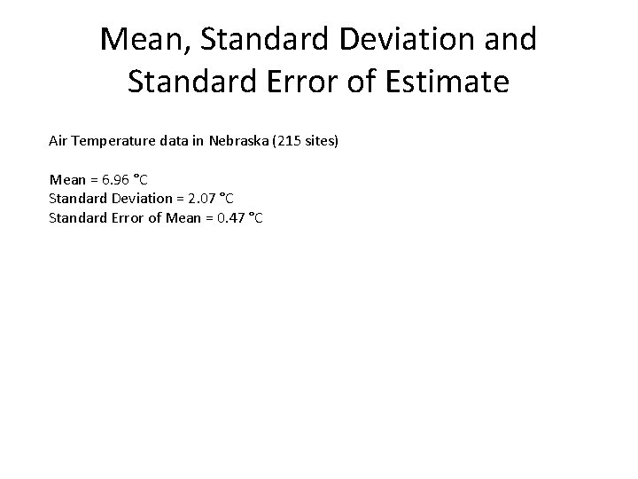 Mean, Standard Deviation and Standard Error of Estimate Air Temperature data in Nebraska (215