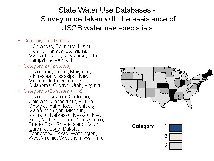 State Water Use Databases Survey undertaken with the assistance of USGS water use specialists State Water Use Databases Survey undertaken with the assistance of USGS water use specialists