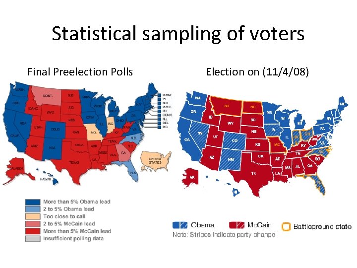Statistical sampling of voters Final Preelection Polls Election on (11/4/08) 
