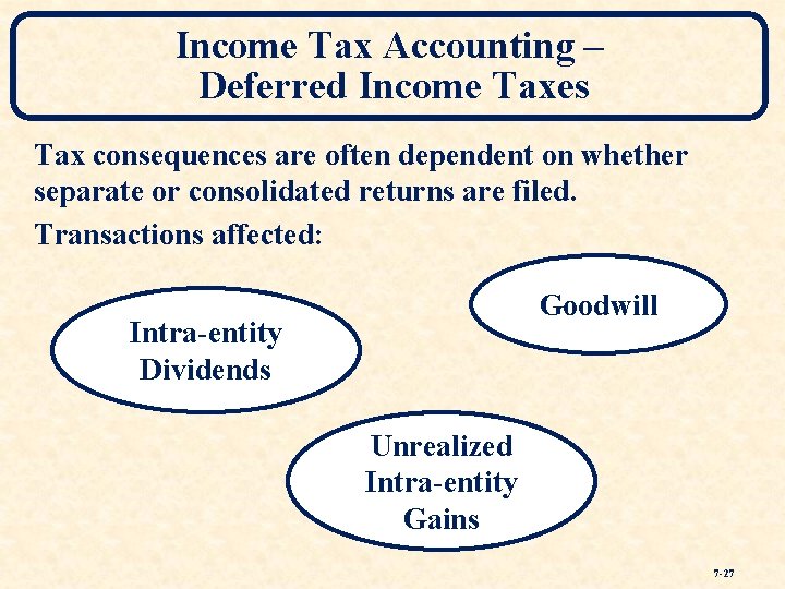 Income Tax Accounting – Deferred Income Taxes Tax consequences are often dependent on whether