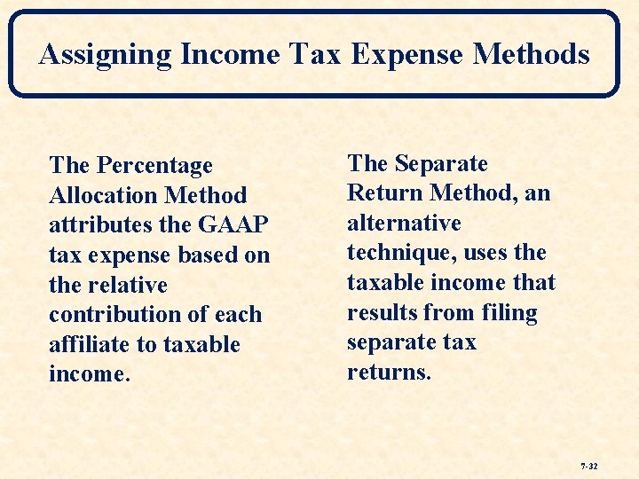 Assigning Income Tax Expense Methods The Percentage Allocation Method attributes the GAAP tax expense