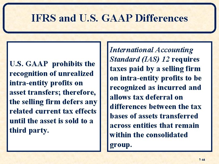 IFRS and U. S. GAAP Differences U. S. GAAP prohibits the recognition of unrealized