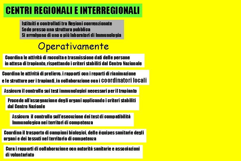 CENTRI REGIONALI E INTERREGIONALI Istituiti e controllati tra Regioni convenzionate Sede presso una struttura