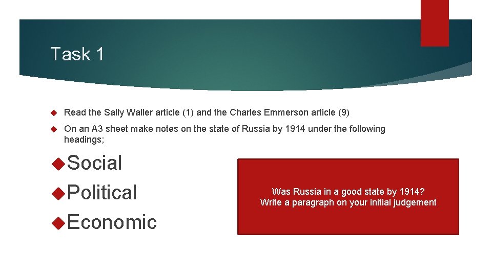 Task 1 Read the Sally Waller article (1) and the Charles Emmerson article (9)