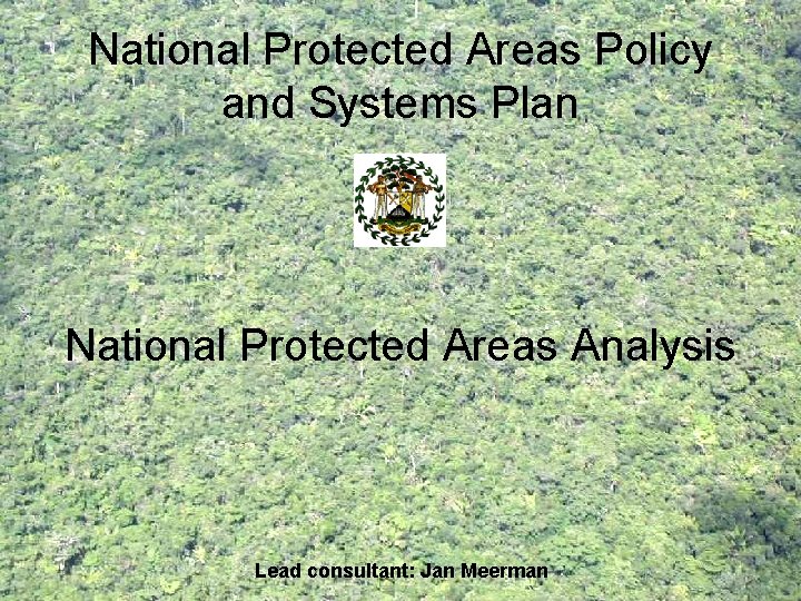 National Protected Areas Policy and Systems Plan National Protected Areas Analysis Lead consultant: Jan