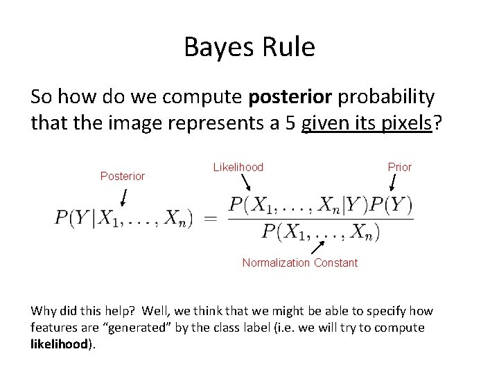 Bayes Rule So how do we compute posterior probability that the image represents a