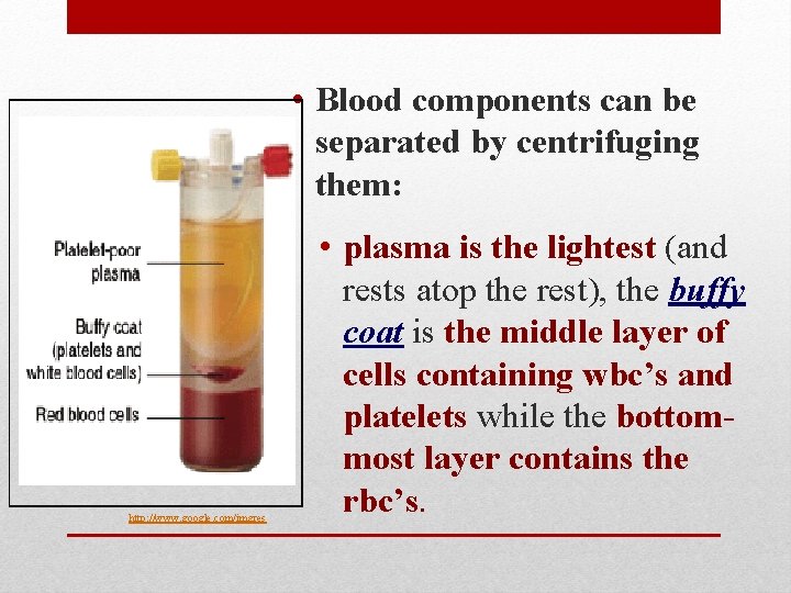  • Blood components can be separated by centrifuging them: http: //www. google. com/imgres