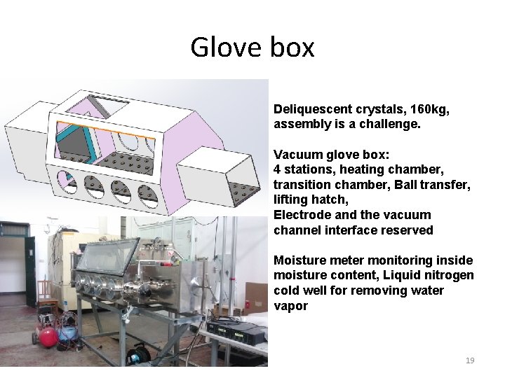 Glove box Deliquescent crystals, 160 kg, assembly is a challenge. Vacuum glove box: 4