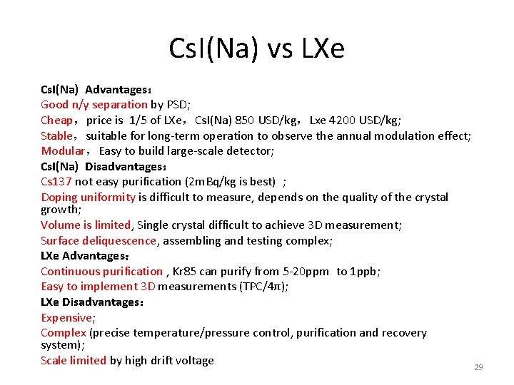 Cs. I(Na) vs LXe Cs. I(Na) Advantages： Good n/γ separation by PSD; Cheap，price is