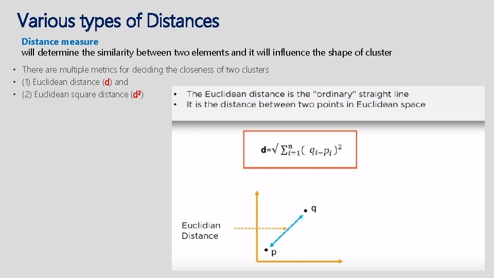 Various types of Distances Distance measure will determine the similarity between two elements and