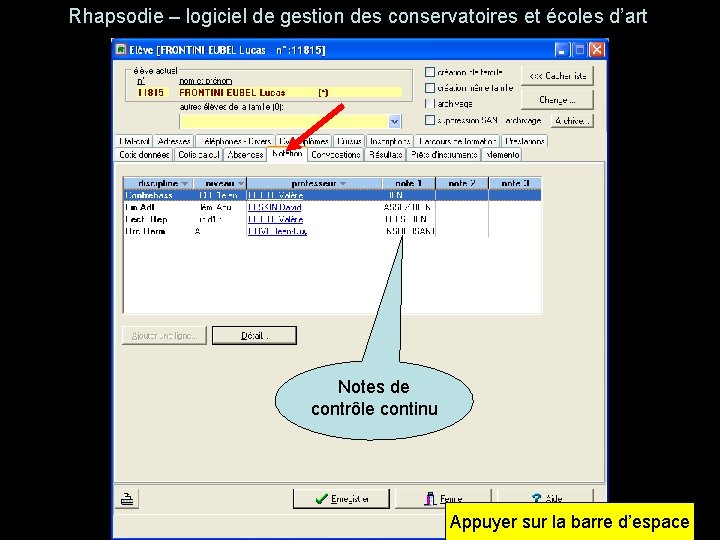 Rhapsodie – logiciel de gestion des conservatoires et écoles d’art Notes de contrôle continu